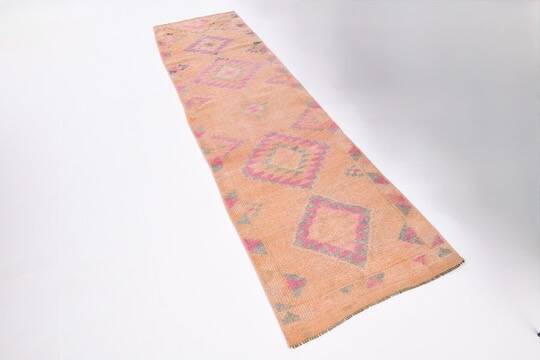 Peach & Pink Hallway Vintage Runner Rug, 84x310Cm