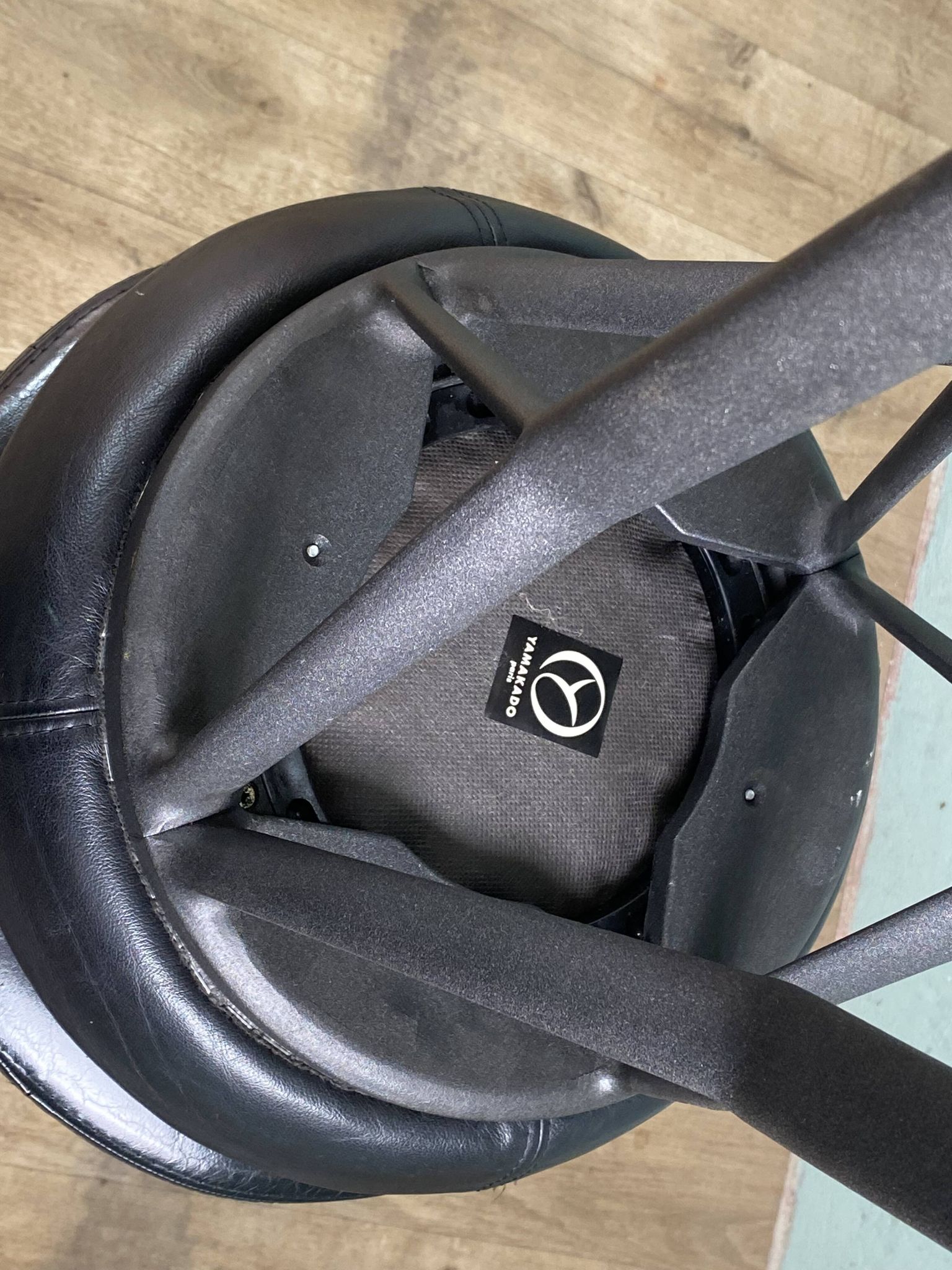 2 Yamakado designer swivel stools in black leather