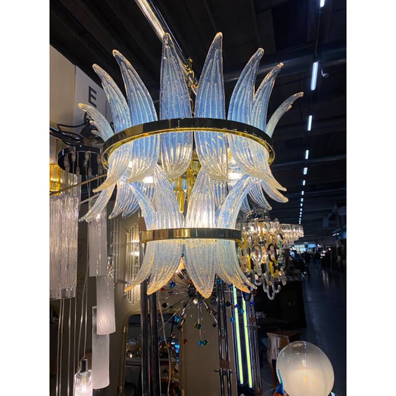 Contemporary Belt Opalino “Palmette” Murano Glass Chandelier