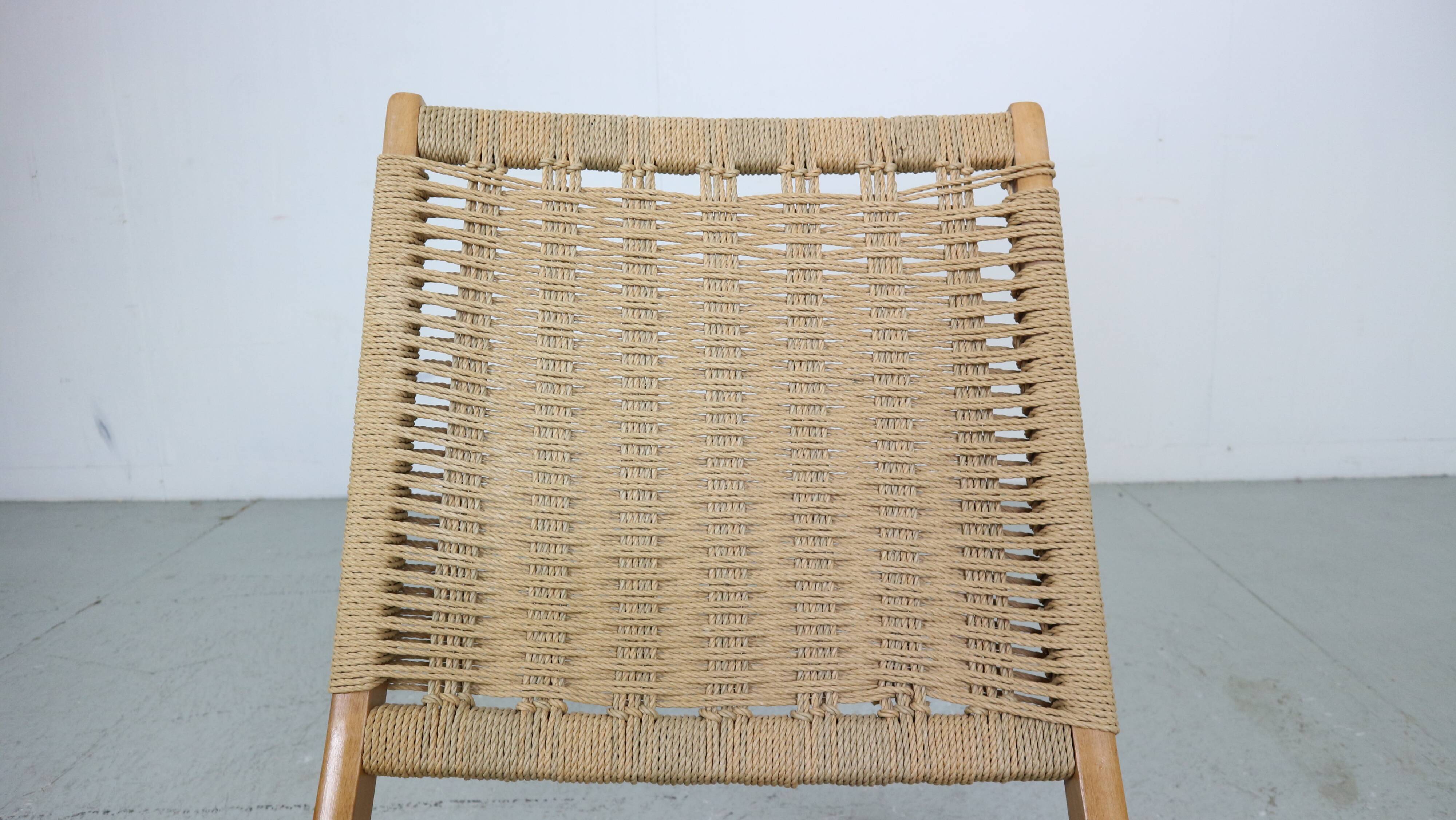 Mid- Century Modern Ebert Wels Beech& Rope Folding Lounge Chair, 1960's