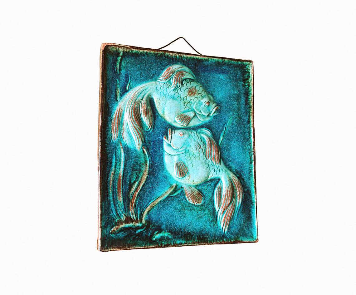Wall plaque in glossy ceramic 1930, Gustav HEINKEL (1907-1945), Majolica from KARLSRUHE