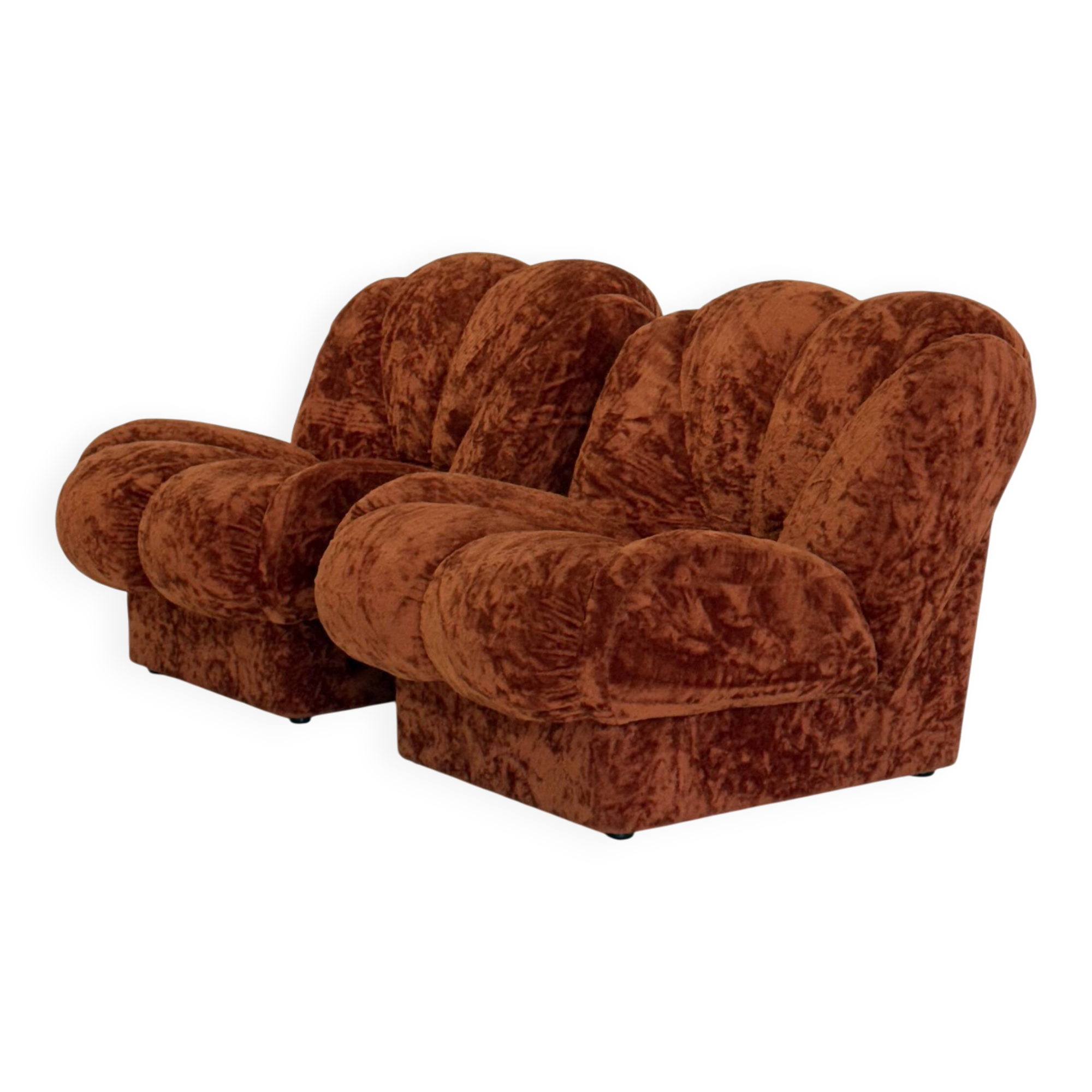 Vintage Italian Space Age armchairs in orange velvet