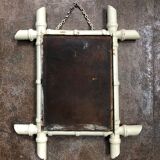 Miroir ancien bois peint imitation bambou 33x40cm