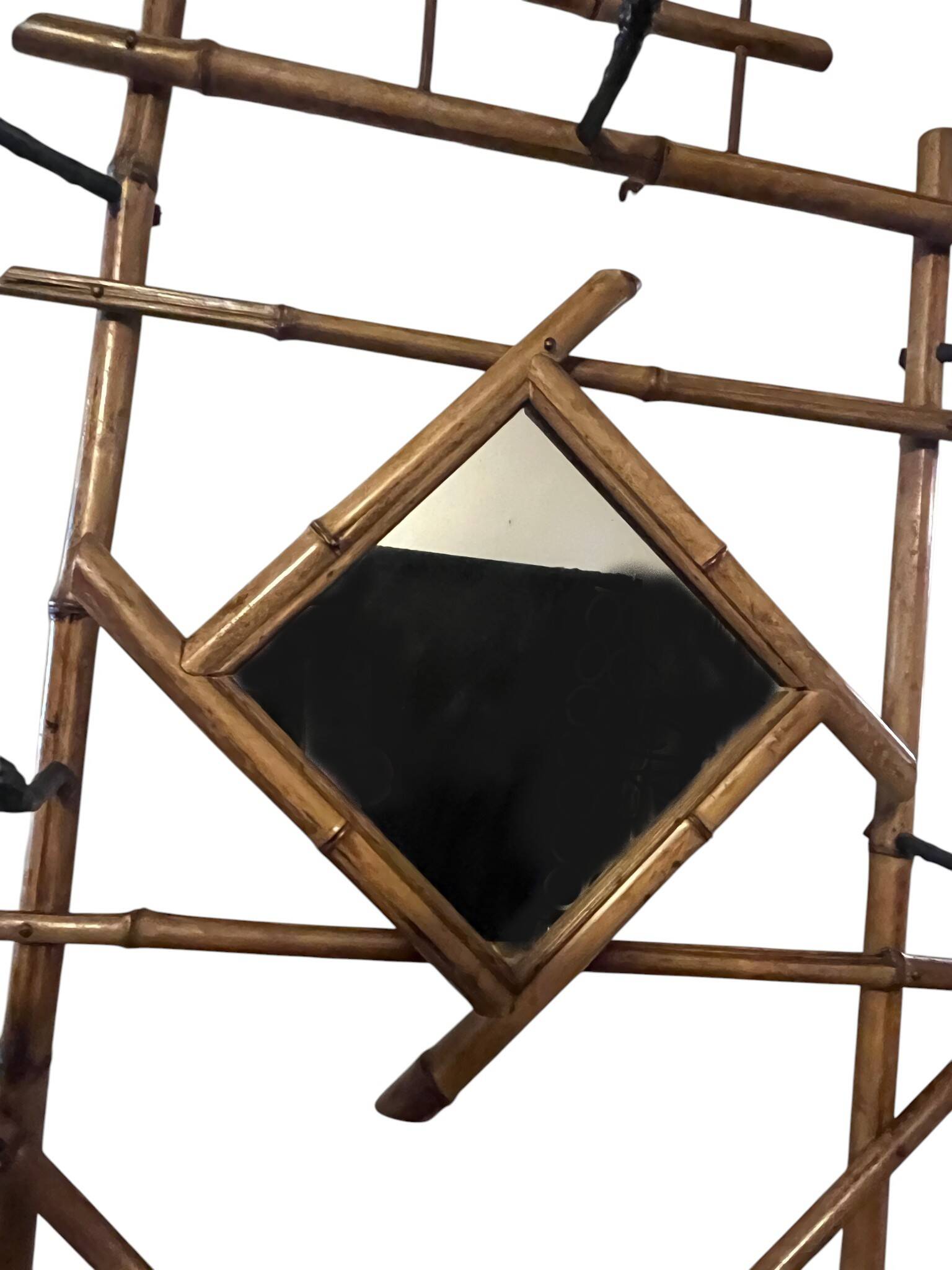 Art Deco, coat rack with bamboo mirror, diamond shape, around 1930.