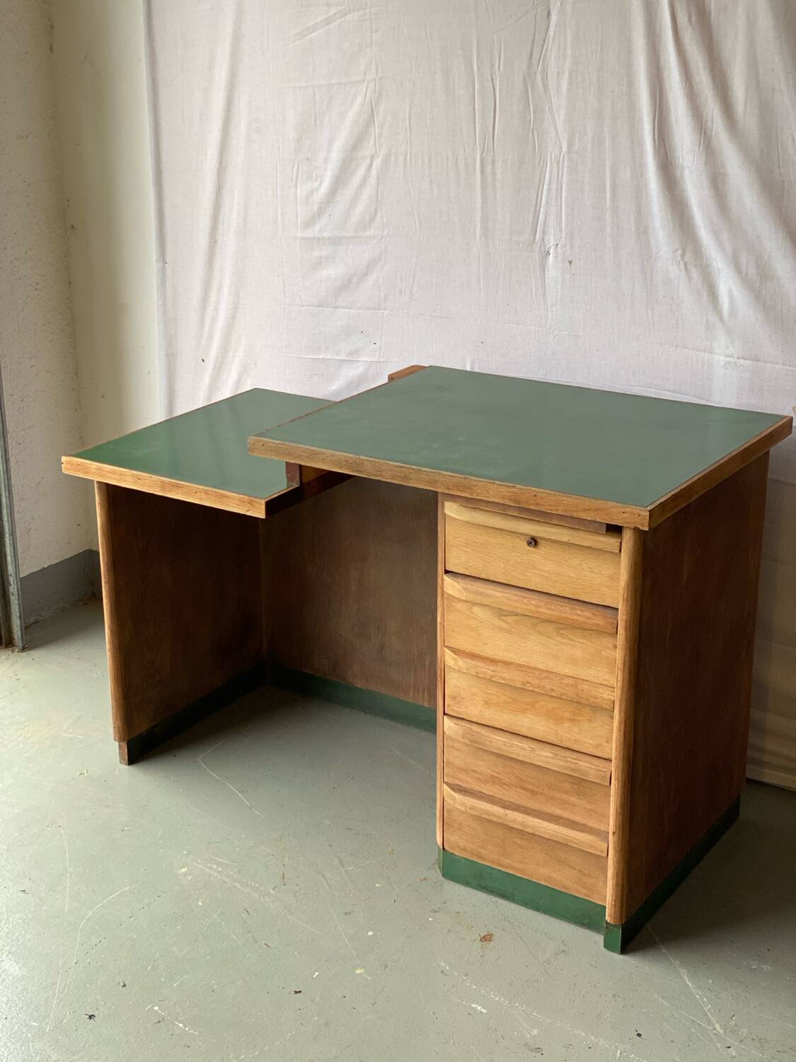 Vintage green Formica desk renovated in raw wood