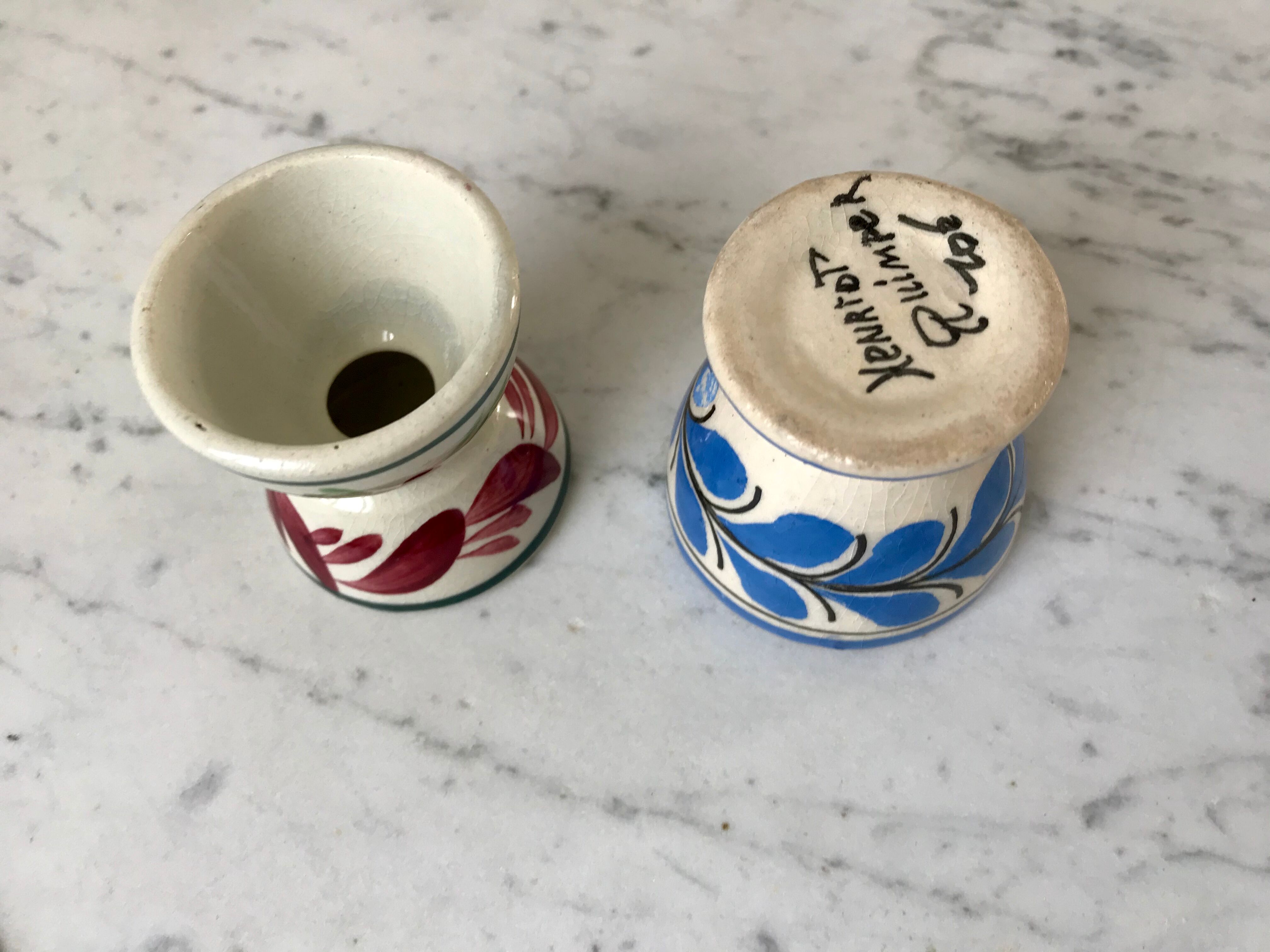 Duo of Henriot Quimper cockroaches hand-painted 60s