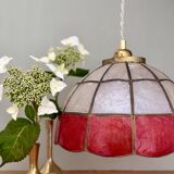 Vintage red and white mother-of-pearl lampshade pendant light