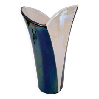 Vase en Verceram Irisé Bleu et Ivoire