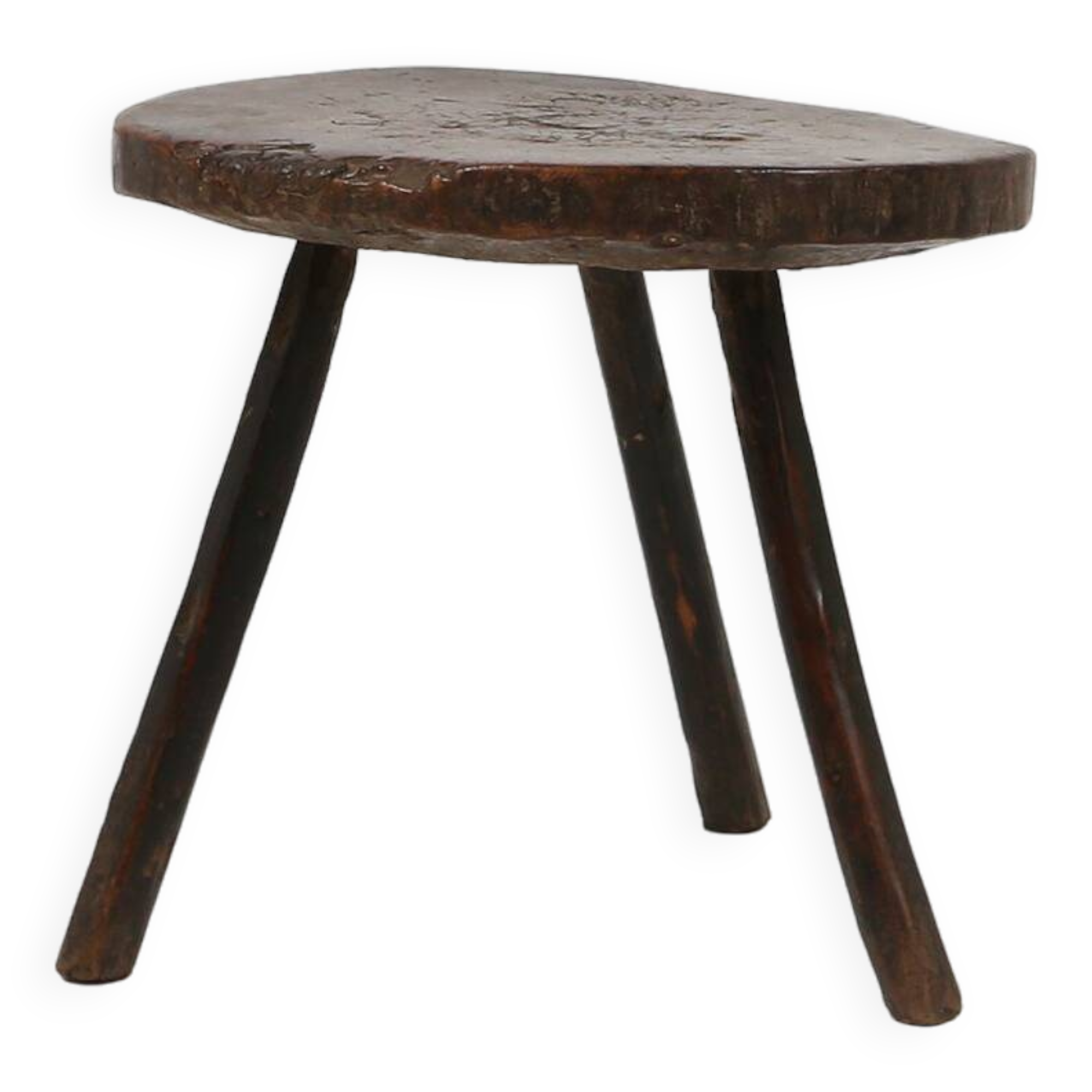 Sculptural rustic brutalist oak tripot stool, France ca. 1850