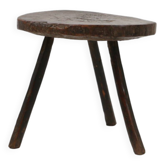 Sculptural rustic brutalist oak tripot stool, France ca. 1850