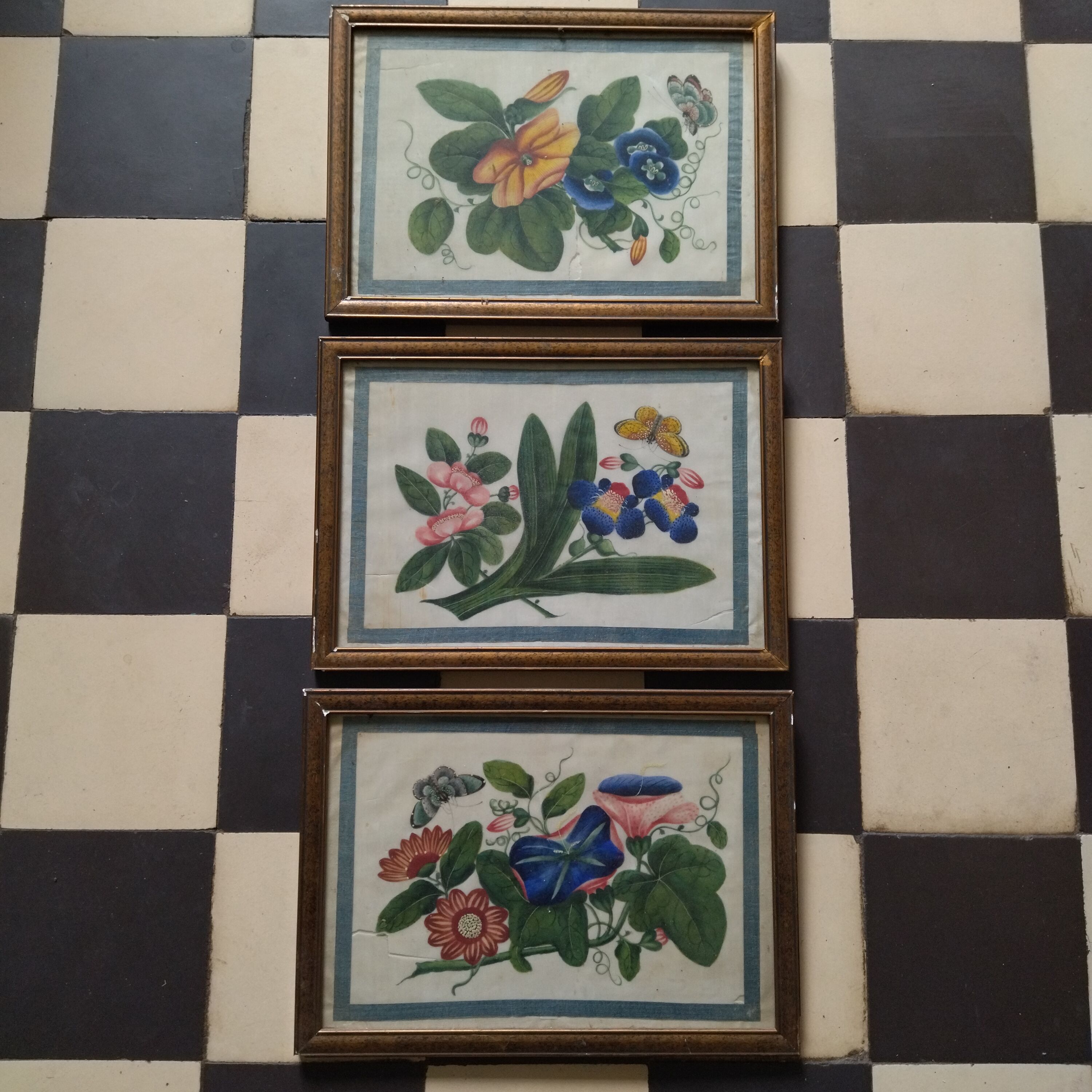 3 paintings on rice leaf ancient China chinese painting