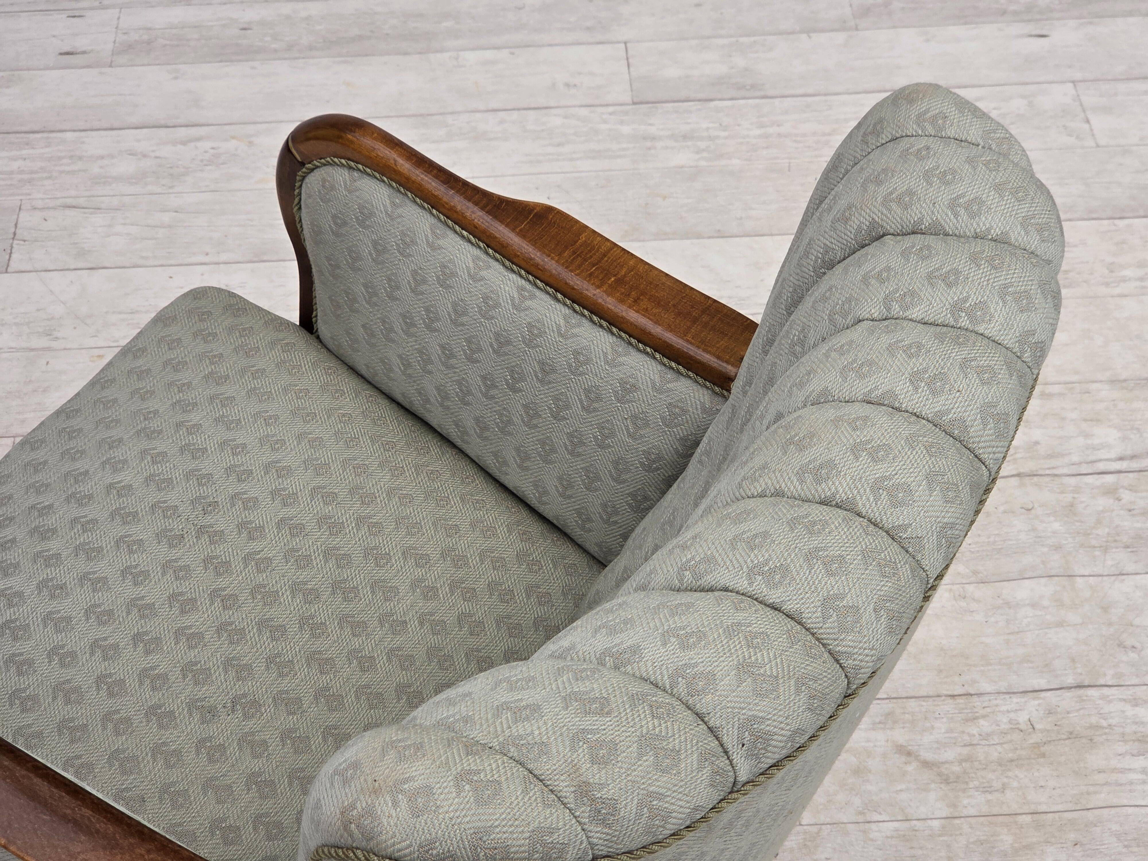 1960s, Danish armchair, light blue furniture fabric, beech wood.