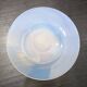 Vintage white opaline soliflore vase with blue reflections and twisted foot.