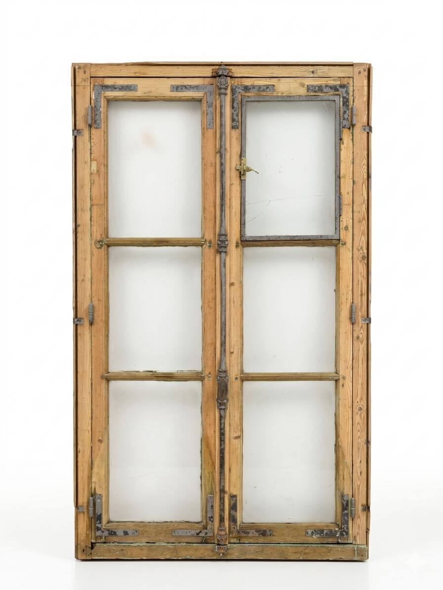Old fir window with frame (one opening pane)