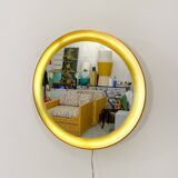 Miroir rond en bois doré, Italie 1960