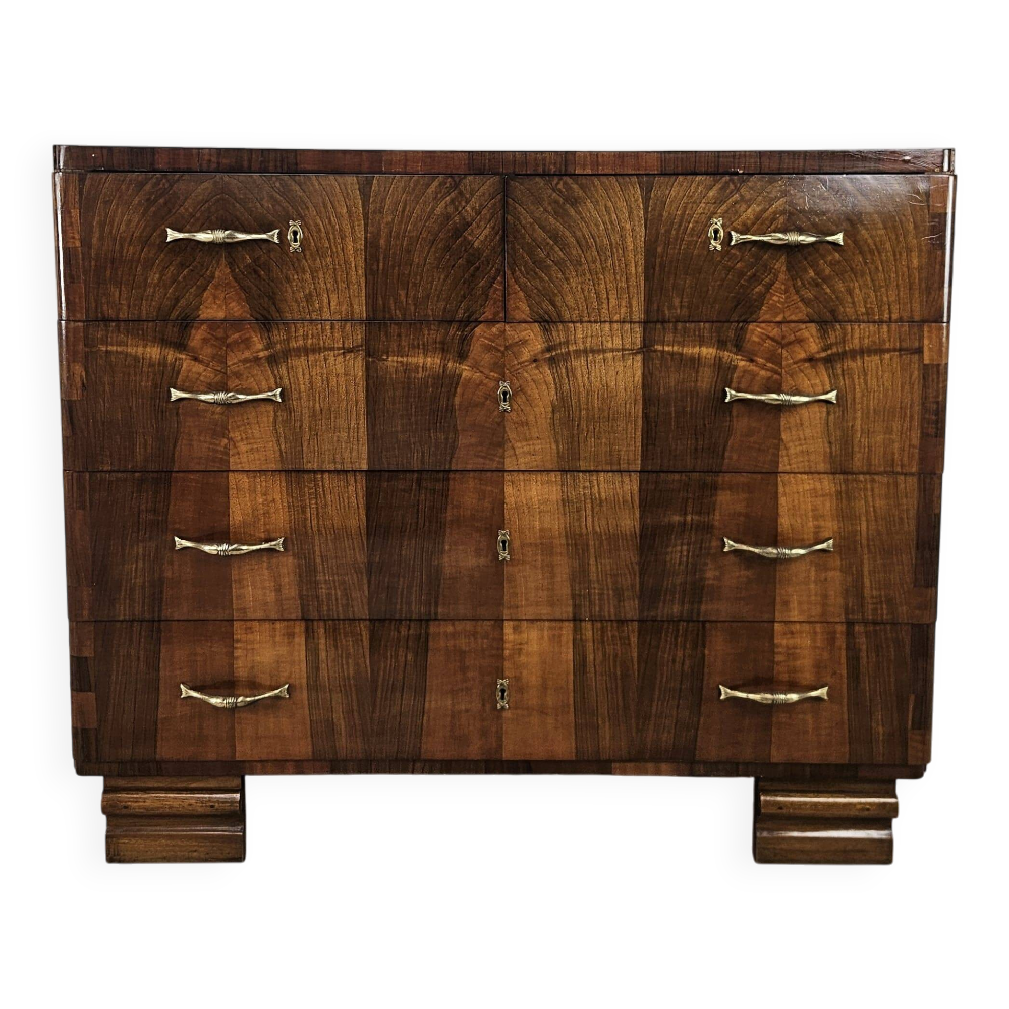 Commode en noyer Art Déco des années 1940 – 5 tiroirs