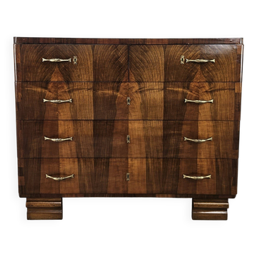 1940s Art Deco walnut chest of drawers – 5 drawers