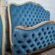 Frame and headboard louis xv upholstered blue velvet