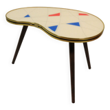 Side table, kidney-shaped, geometric pattern, three elegant legs, 50s style