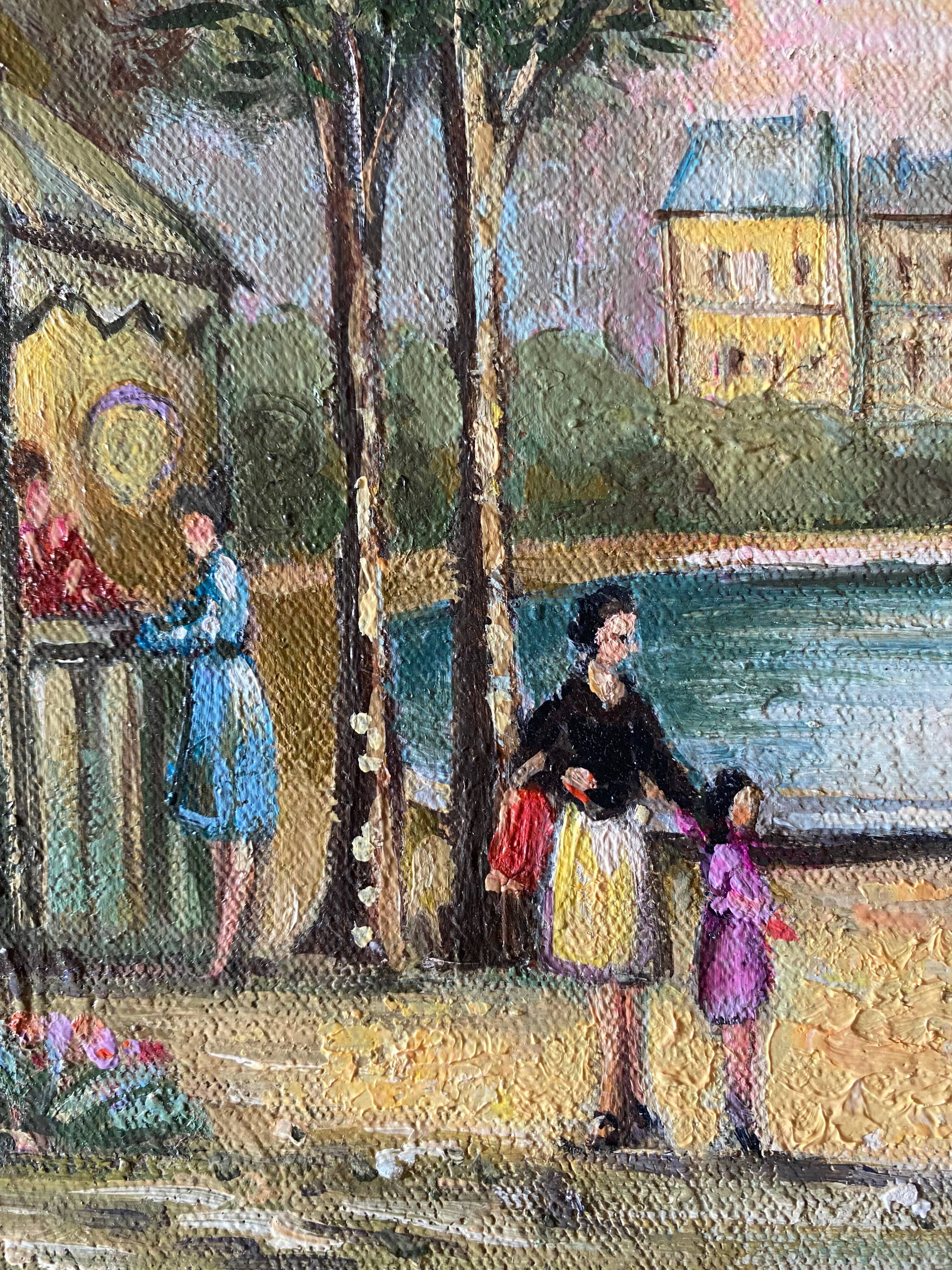 Painting "Jardin du Luxembourg, flower merchant" Michel Pabois born in 1939