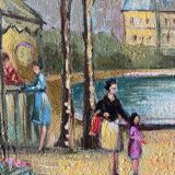 Painting "Jardin du Luxembourg, flower merchant" Michel Pabois born in 1939