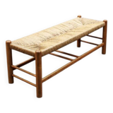 Rustic bench in raffia and solid wood