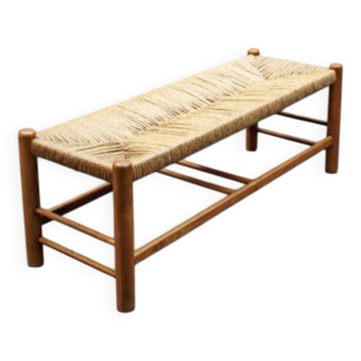 Rustic bench in raffia and solid wood
