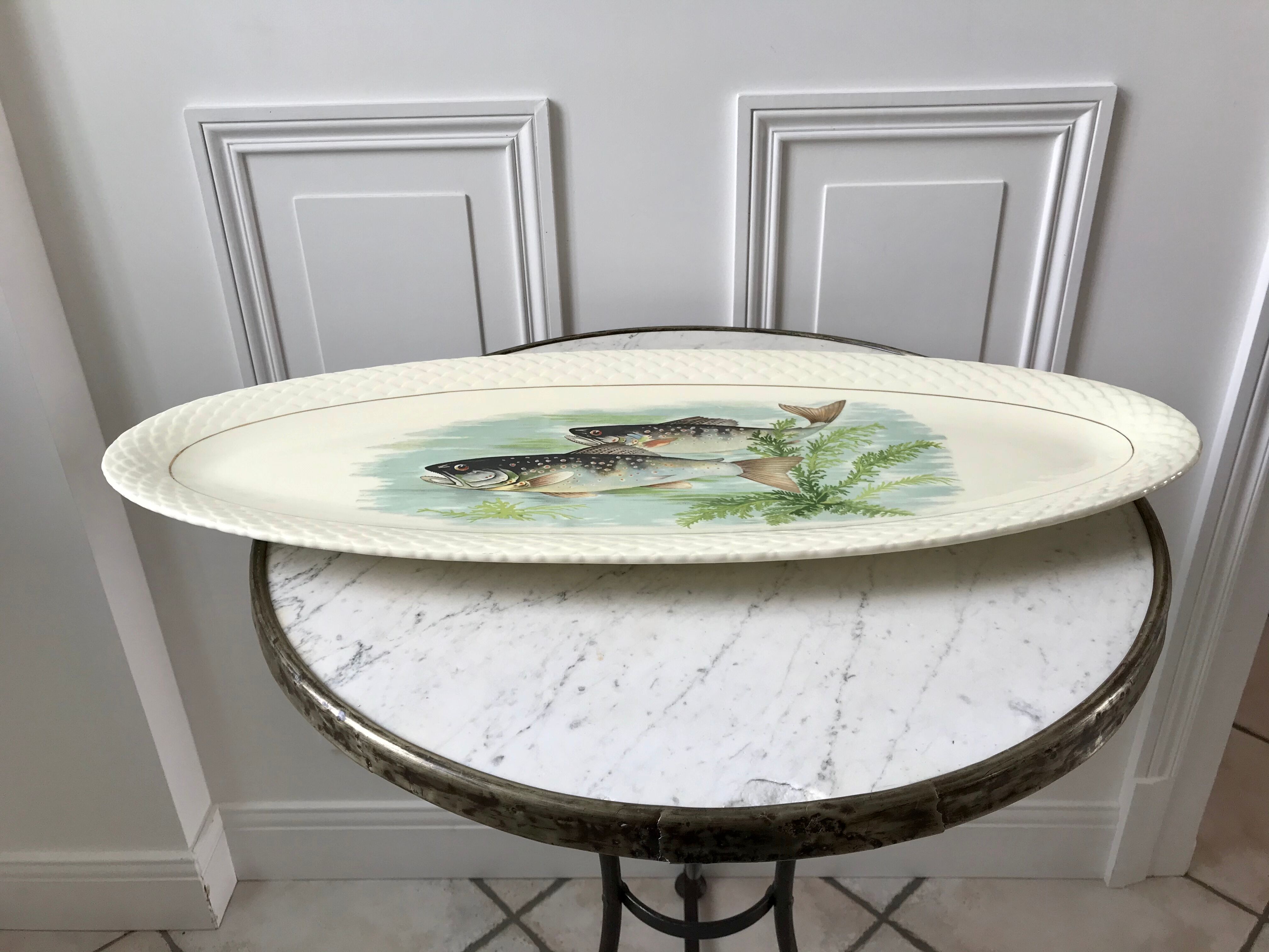 Plat à poisson Gien années 50