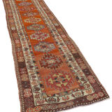 Handwoven rustic anatolian red runner carpet 93 cm x 374 cm