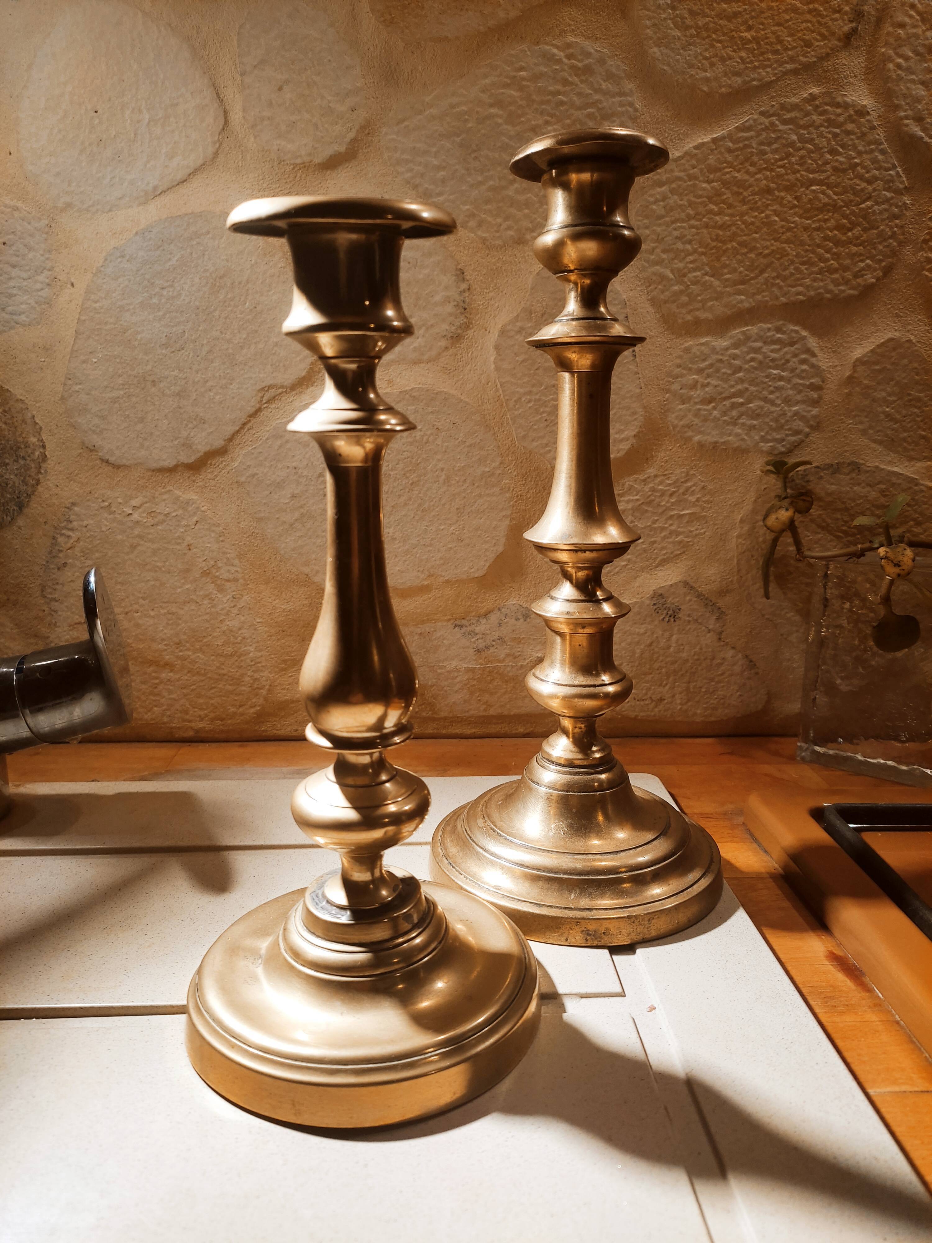 Pair of brass candle holders