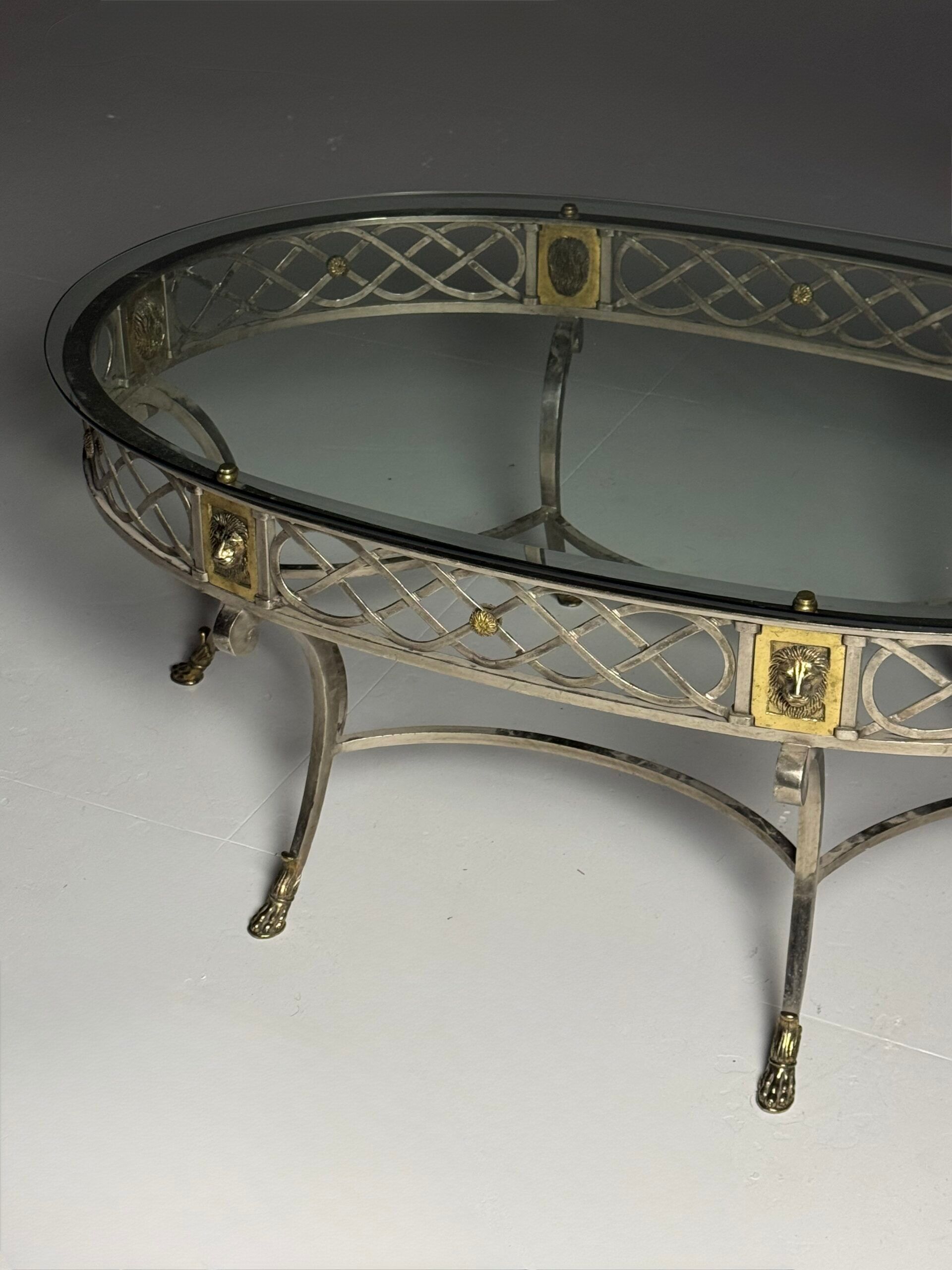 Empire style coffee table metal with glass top