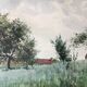 Watercolor signed Victor Henry (1855-1942) "The field of the village" with frame