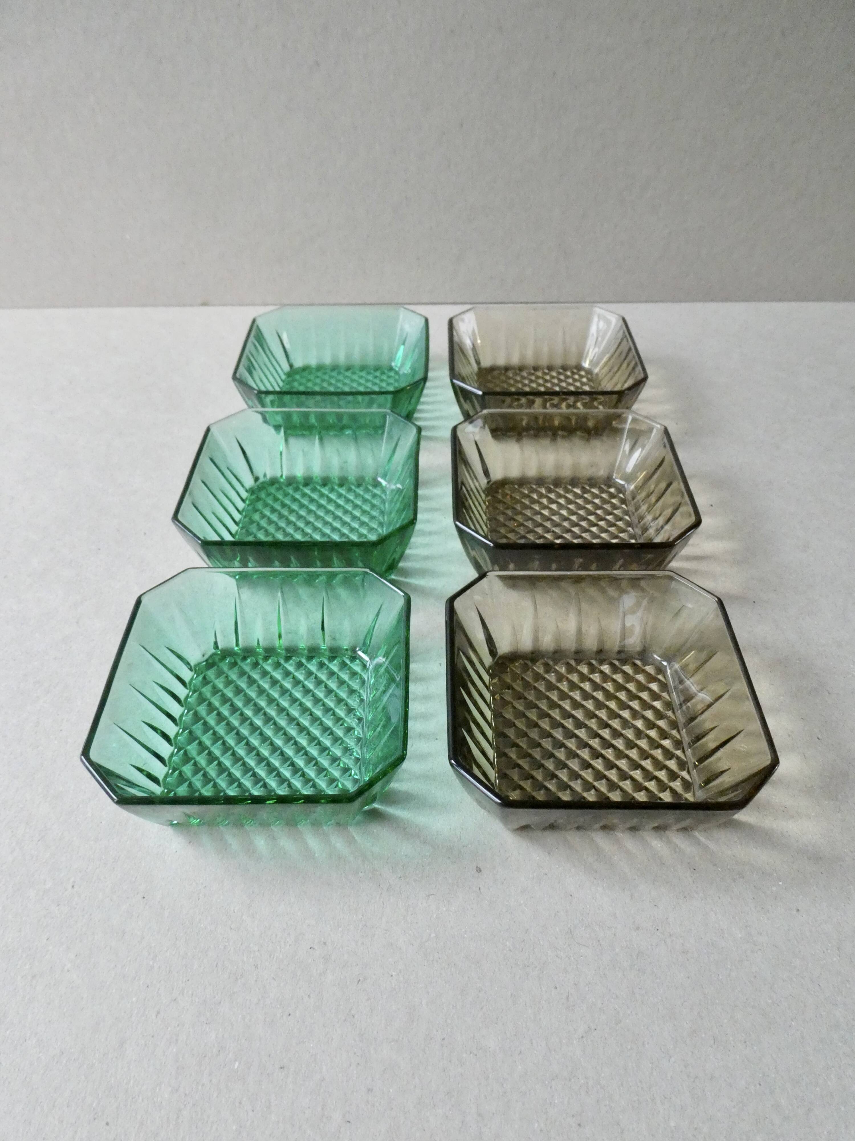 Teak serving tray with 6 glass bowls, 1960s