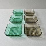 Teak serving tray with 6 glass bowls, 1960s