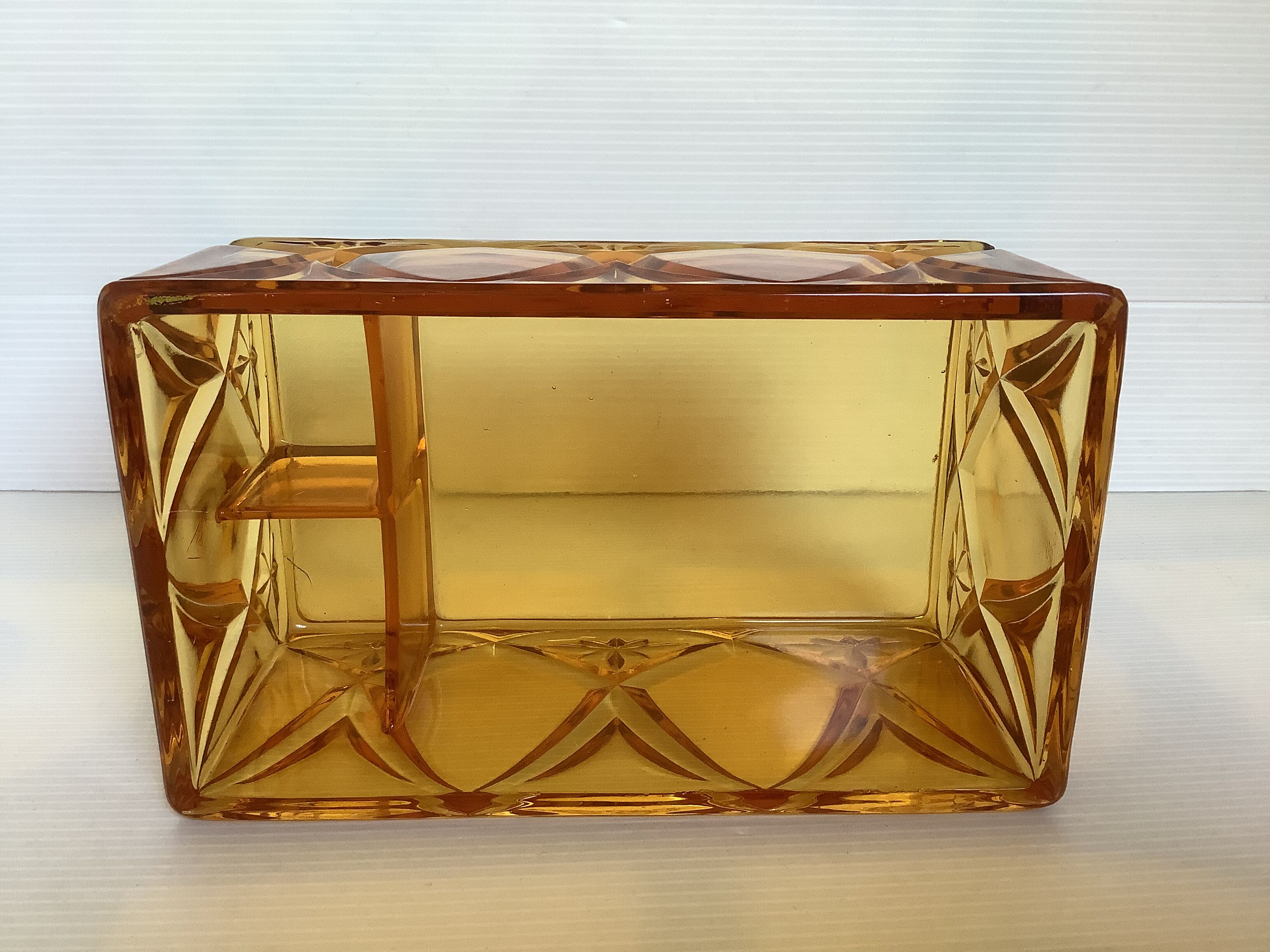 Old yellow thick glass desk organizer