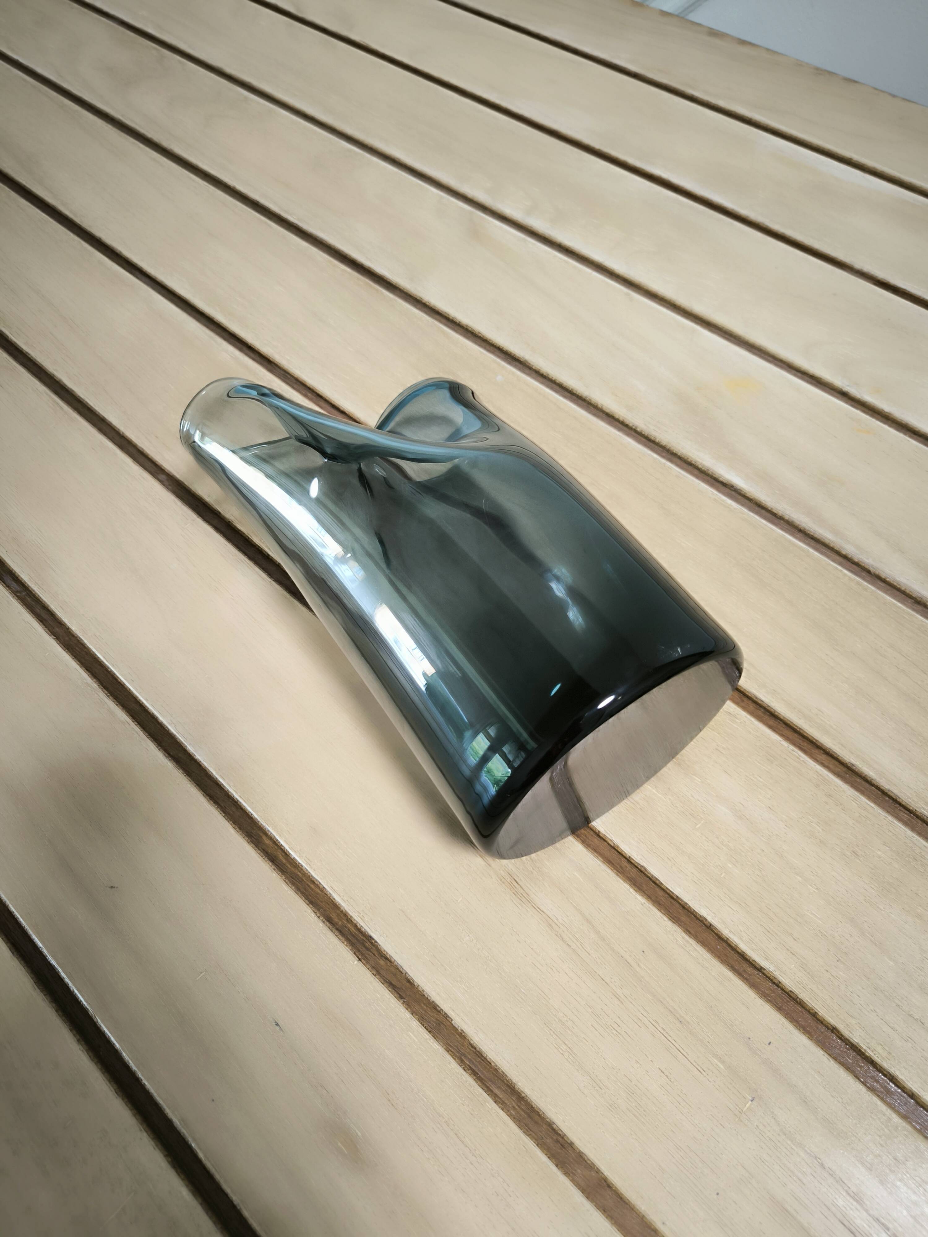 Smoked glass vase with blue gradient