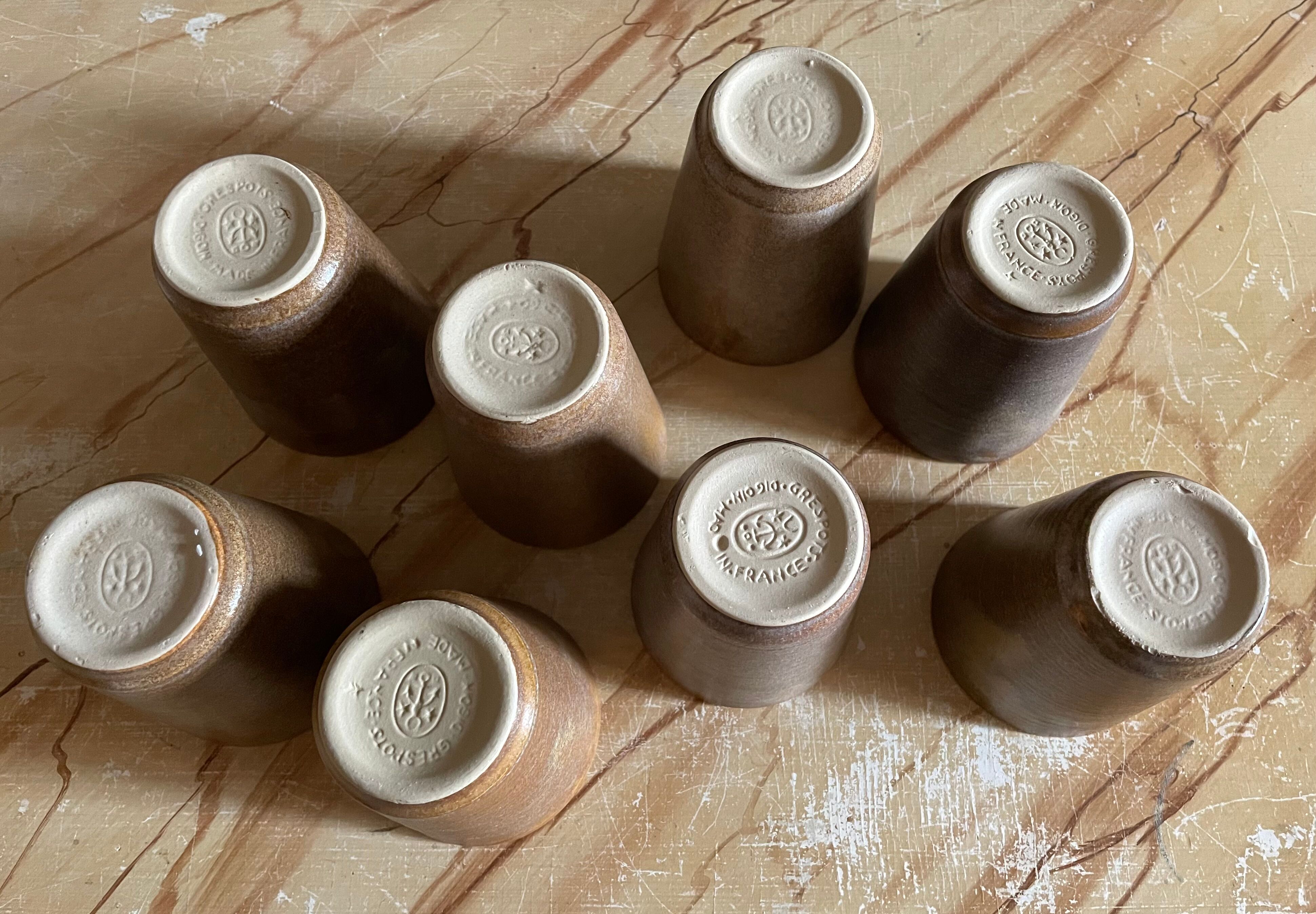 8 vintage stoneware glasses
