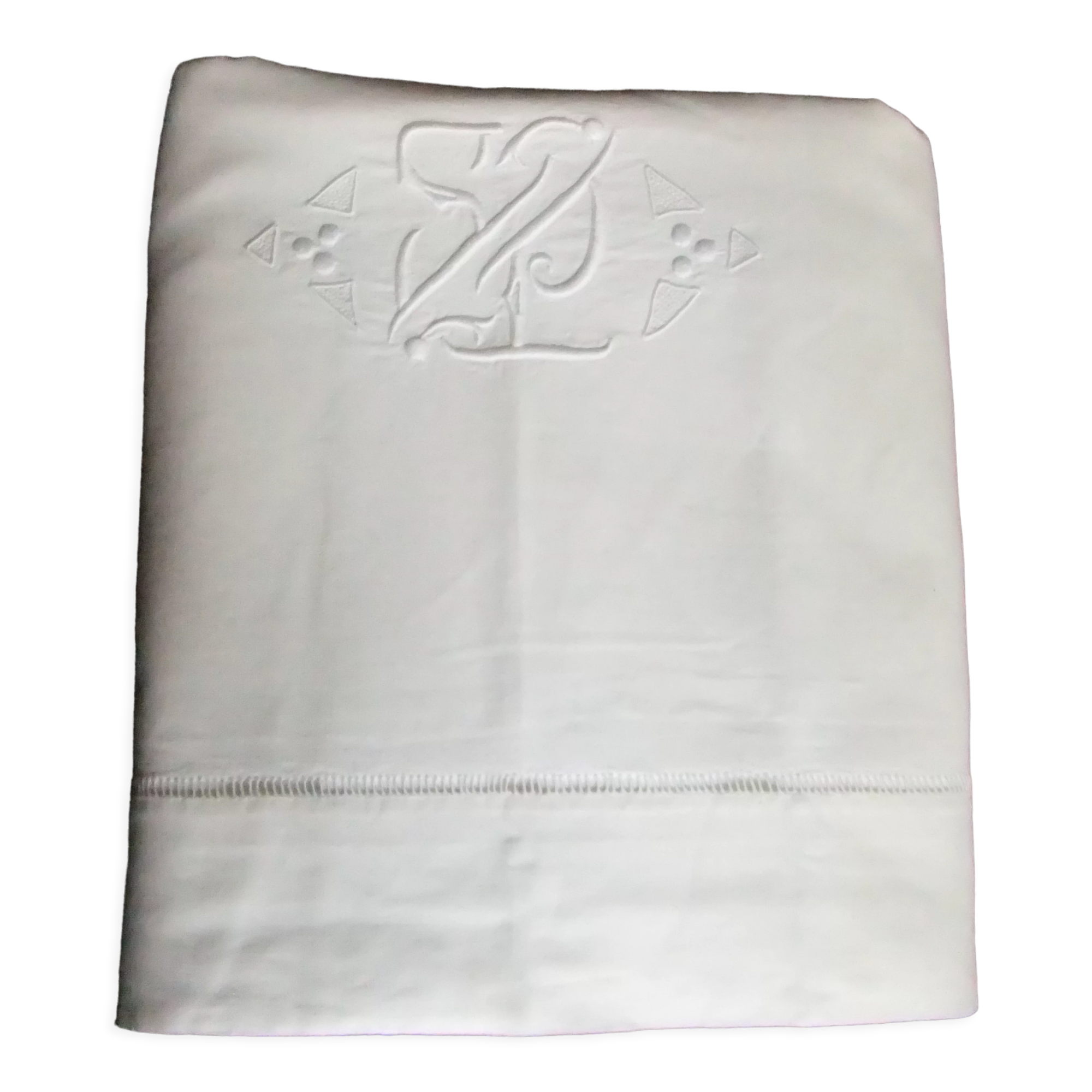 Old sheet linen embroidery monogram day curtain fabrics