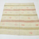 Tapis kilim carré en laine crème et beige