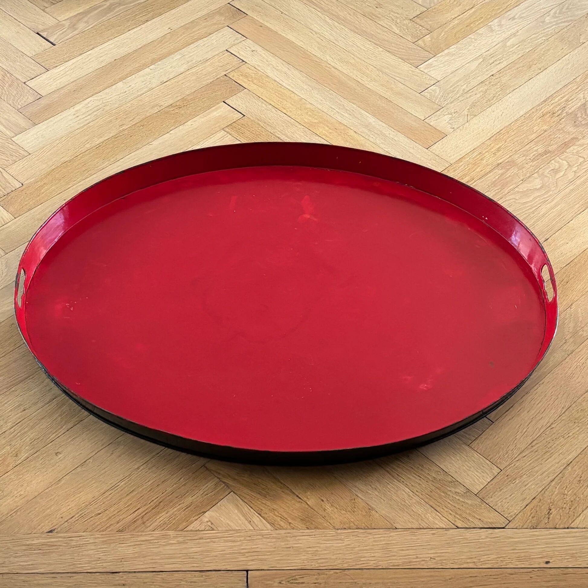 Large antique lacquered metal tray