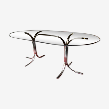 Vintage dining table chrome legs and smoked glass 1970