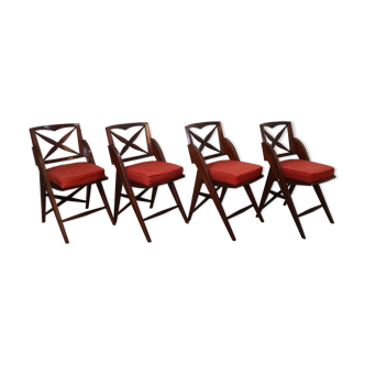 Series of 4 vintage folding chairs 1950