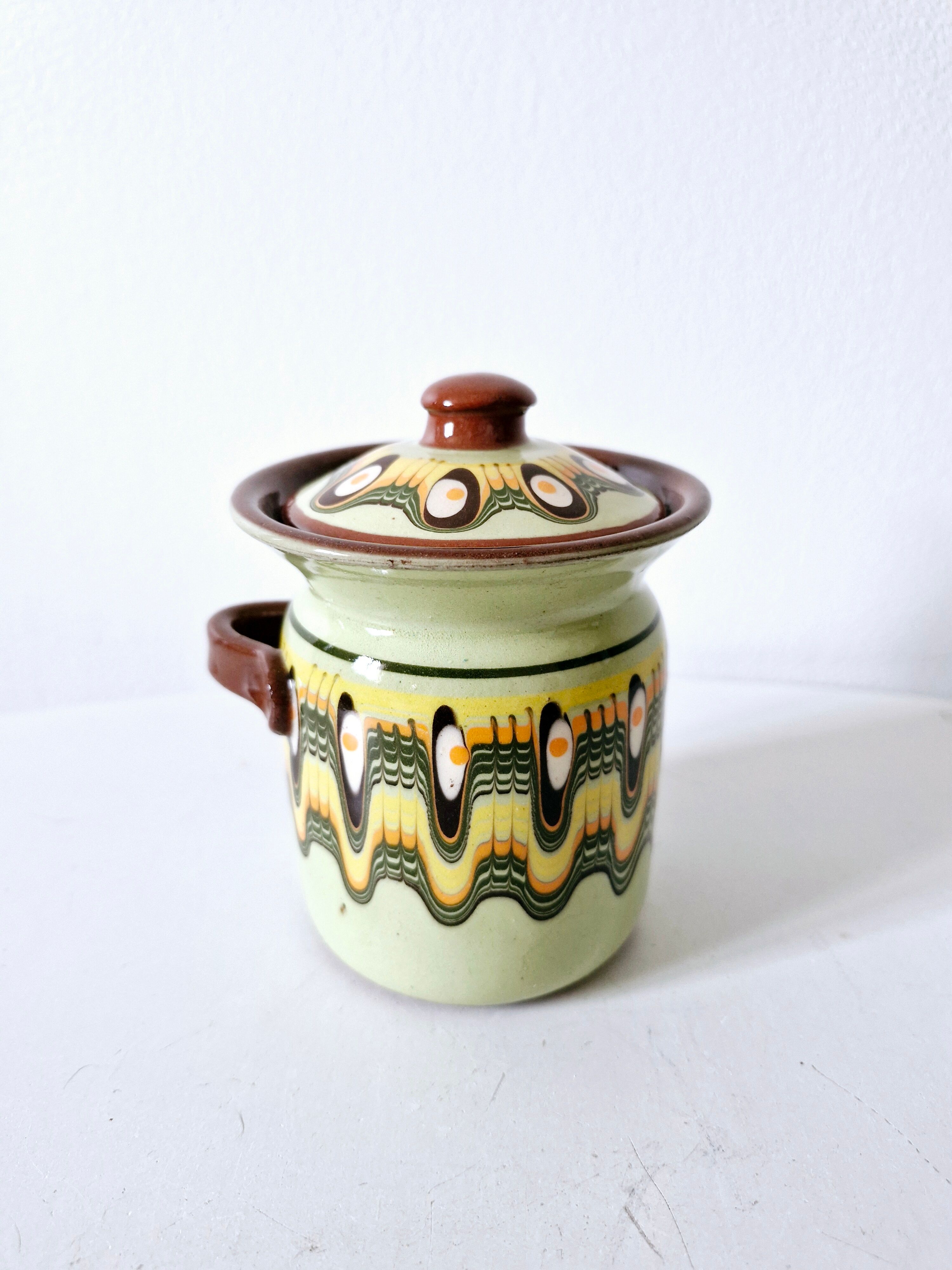 Vintage Bulgarian ceramic mustard pot Troyan