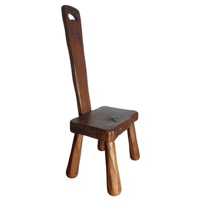 Brutalist wooden chair, France, 1950s