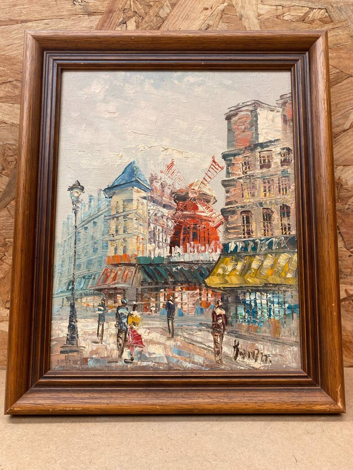 Old painting caroline burnett view paris moulin rouge oil on canvas