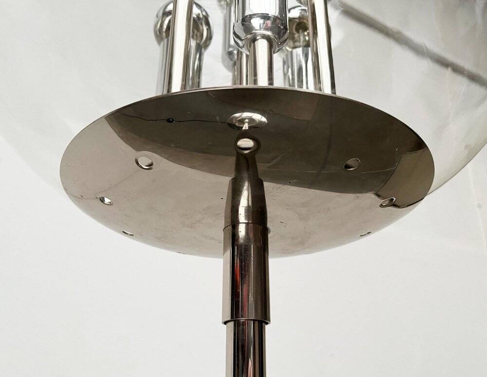 Spherical chrome and glass planetary floor lamp from the mid-century German space age by Doria Leuchten, 1960s.