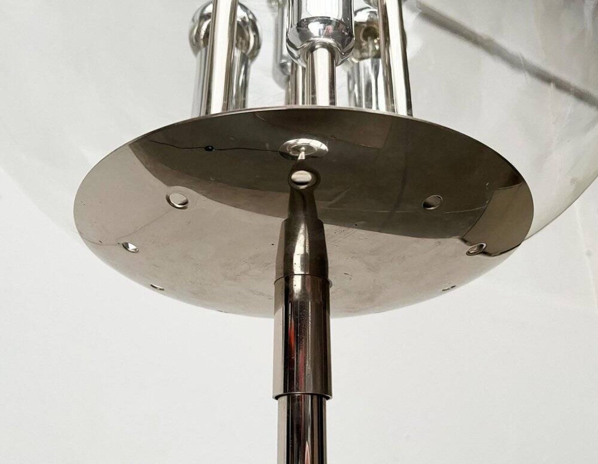 Spherical chrome and glass planetary floor lamp from the mid-century German space age by Doria Leuchten, 1960s.