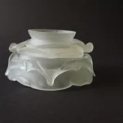 Vintage French Art Deco Frosted Satin Glass Rose Petal Flower Lamp Shade