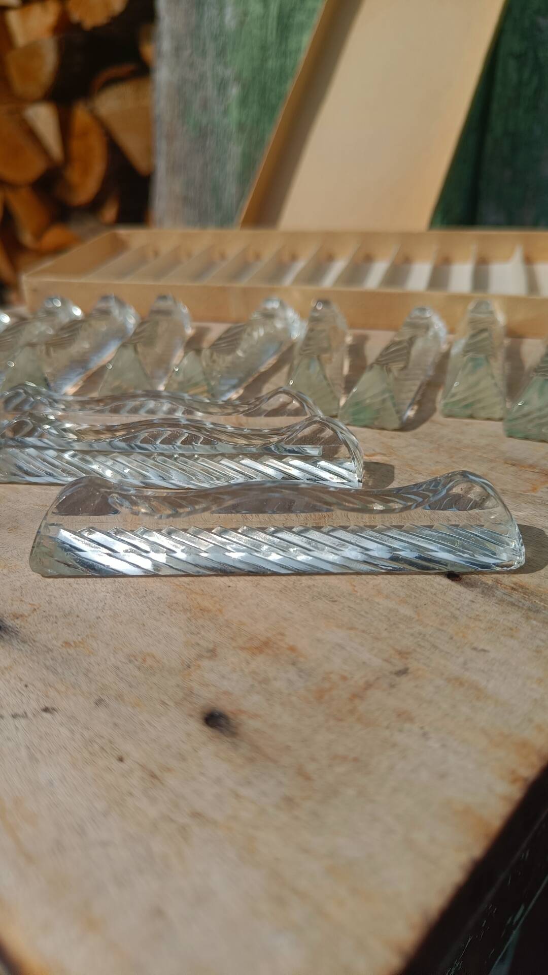 Lot de 12 porte-couteaux doubles vintage en cristal avec boîte