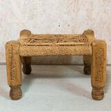 Ethnic teak and rope tabouret